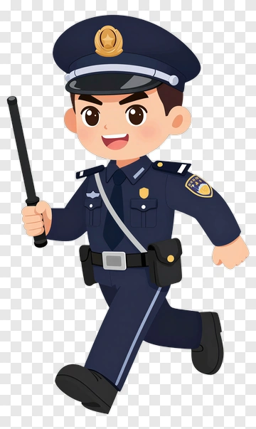 Cartoon Police Officer Running With A Baton PNG