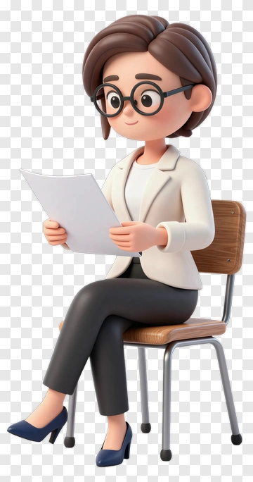 3D Woman Sitting And Reading A Document PNG