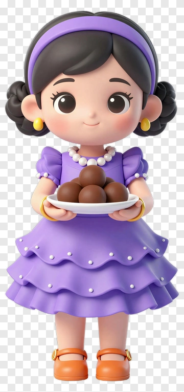 Cartoon Girl Holding A Plate Of Chocolate Balls PNG