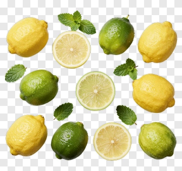 Fresh Lemons And Limes With Mint Leaves PNG