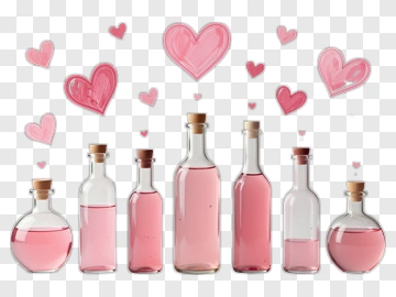 Bottles Of Pink Liquid With Hearts PNG