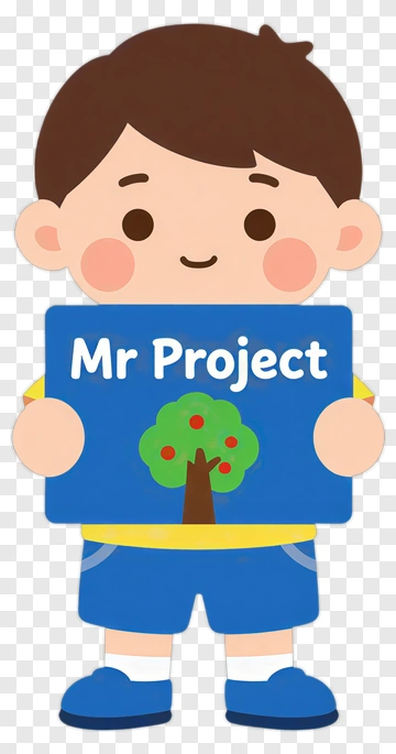 Cartoon Boy Holding Mr Project Sign PNG