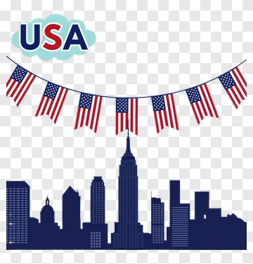 Usa Skyline With American Flags PNG