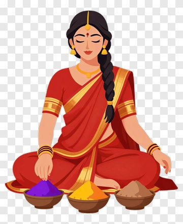 Woman In Red Saree With Colorful Powders PNG