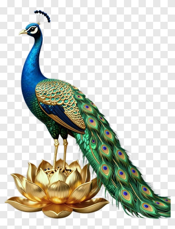 Colorful Peacock Standing On A Lotus Flower PNG