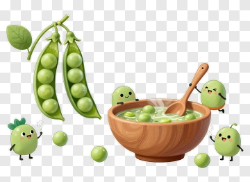 Cartoon Peas In A Bowl With Happy Characters PNG