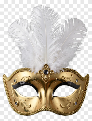 Gold Masquerade Mask With White Feathers PNG