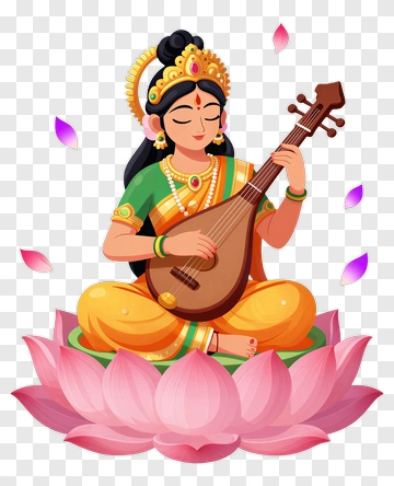 Cartoon Woman Playing A Musical Instrument On A Lotus Flower PNG