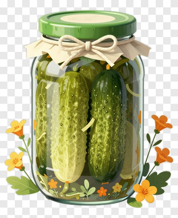 Jar Of Pickles With Floral Decoration PNG
