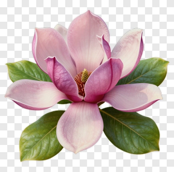 Magnolia Flower With Green Leaves PNG