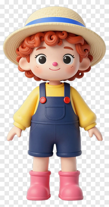 Cartoon Child In Overalls And Hat PNG
