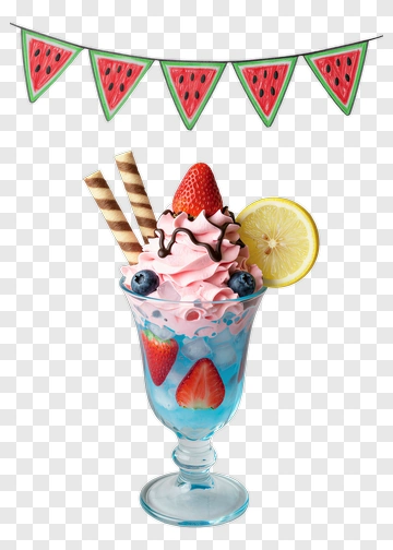 Colorful Ice Cream Sundae With Strawberries And Blueberries PNG