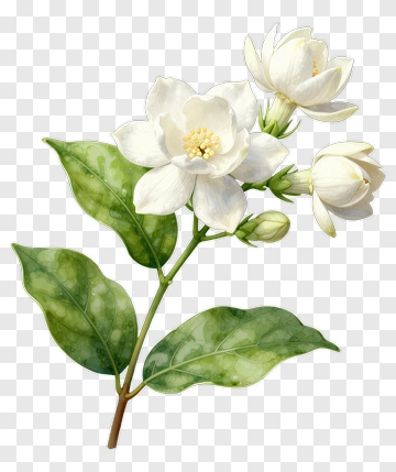 White Jasmine Flower With Green Leaves PNG
