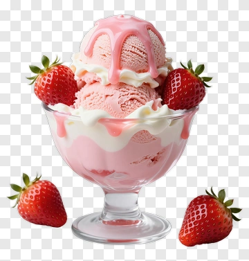 Strawberry Ice Cream Sundae With Fresh Strawberries PNG