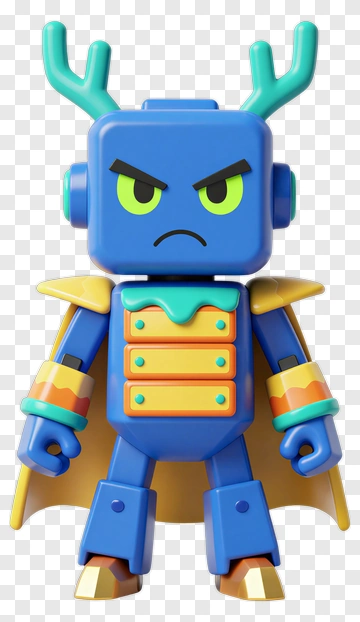 3D Blue Cartoon Robot Character With Antlers PNG