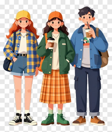 Cartoon Group Of Friends Holding Coffee Cups PNG