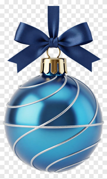 Blue Christmas Ornament With Silver Swirls And Bow PNG