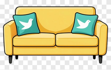 Yellow Sofa With Decorative Cushions PNG