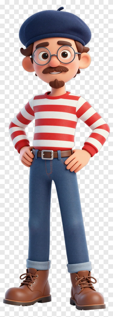 Cartoon Character With Striped Shirt And Hat PNG