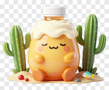 Cute Character Bottle With Cacti PNG