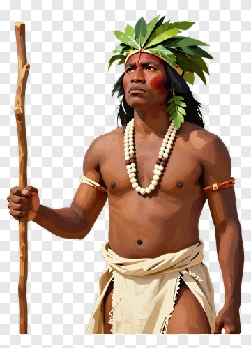 Indigenous Man Holding A Stick PNG