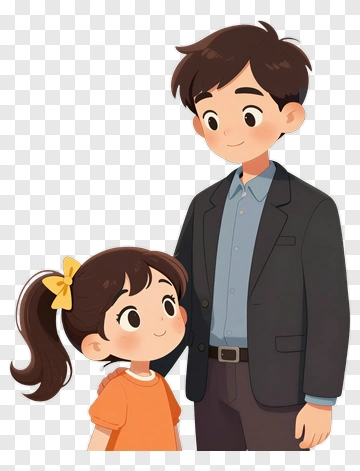Cartoon Father And Daughter Smiling Together PNG