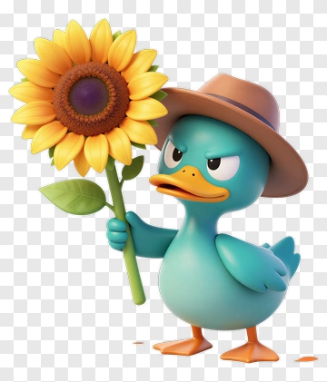 Cartoon Duck Holding A Sunflower PNG