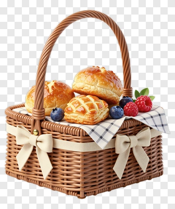 Basket Of Fresh Pastries With Berries PNG
