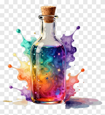Colorful Potion Bottle With Splashes PNG