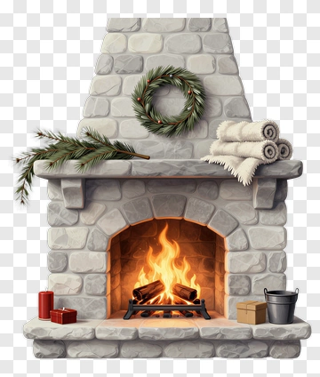 Cozy Fireplace With Holiday Decor PNG