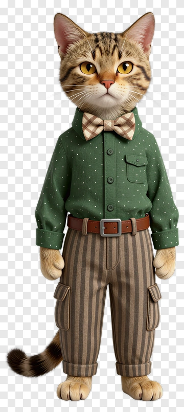 Dapper Cat In A Green Shirt And Bow Tie PNG