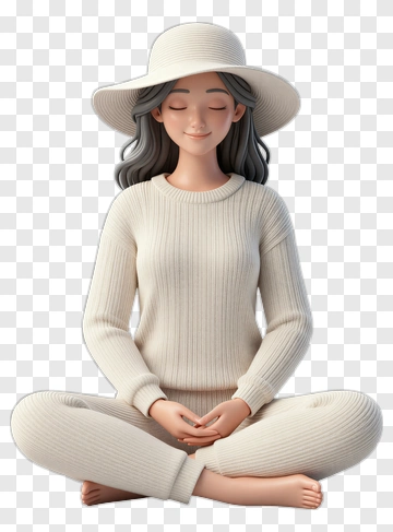 3D Woman Meditating In White Outfit PNG