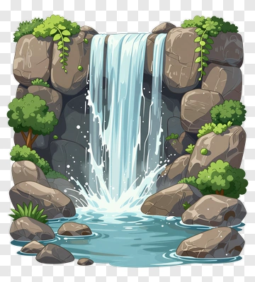 Cartoon Waterfall In A Natural Setting PNG