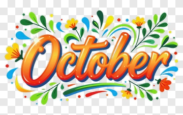 Colorful October Text With Floral Decorations PNG