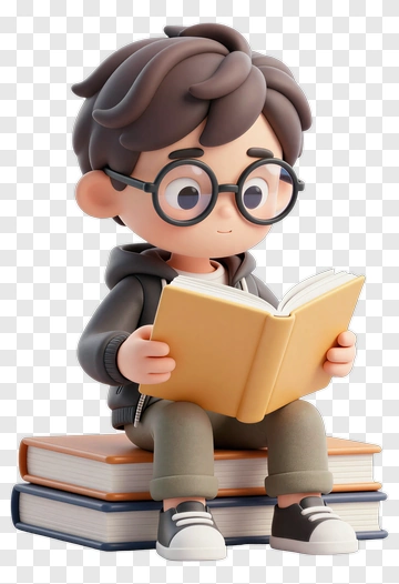 3D Boy Reading A Book PNG