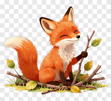 Cartoon Fox Holding A Stick PNG