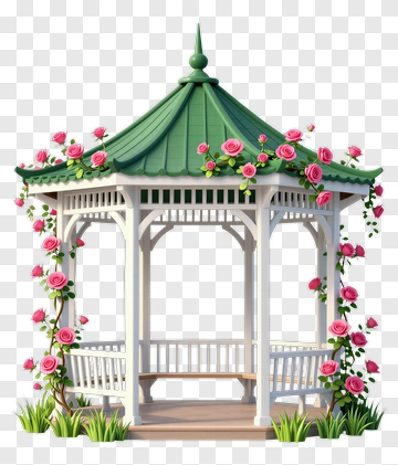 Gazebo Surrounded By Pink Roses PNG