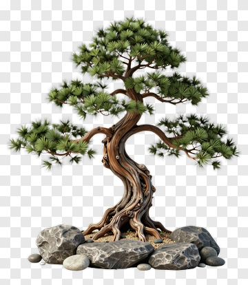 Bonsai Tree Surrounded By Rocks PNG
