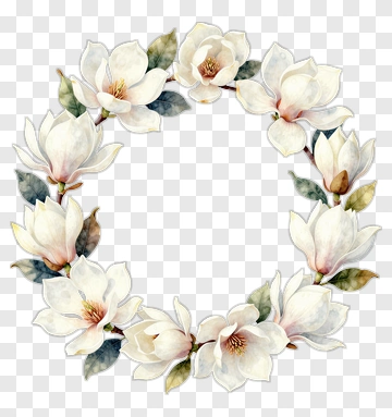 Watercolor Magnolia Flower Wreath PNG