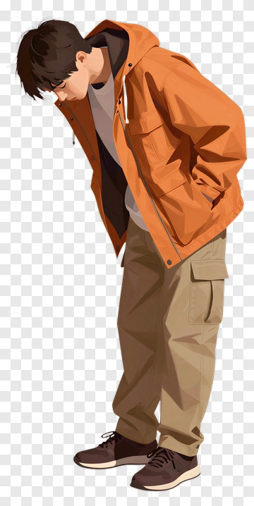 Casual Young Man In Orange Jacket PNG