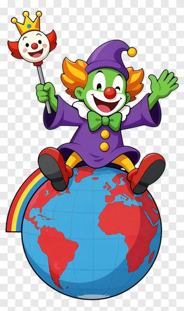 Cartoon Clown Sitting On A Globe PNG
