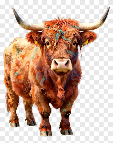 Highland Cow With Colorful Fur PNG