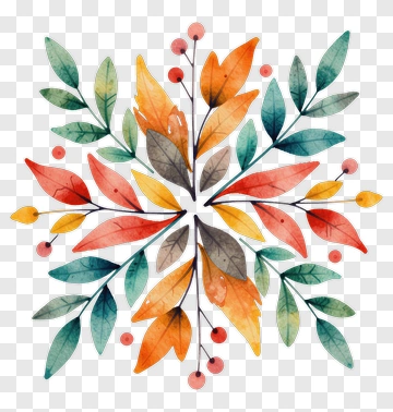 Colorful Watercolor Leaf Arrangement PNG