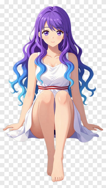 Anime Girl Sitting With Purple Hair PNG