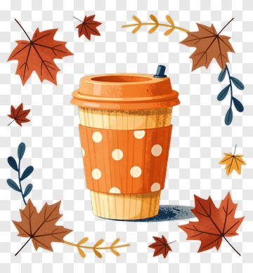 Coffee Cup Surrounded By Autumn Leaves PNG