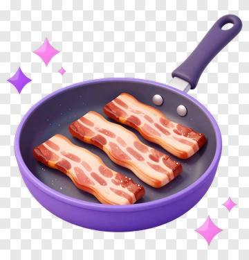 Cartoon Bacon Cooking In A Purple Pan PNG