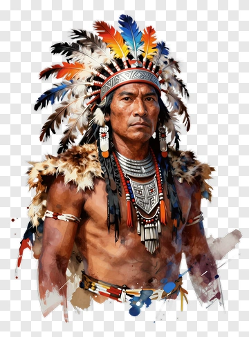 Indigenous Man Wearing Feathered Headdress PNG