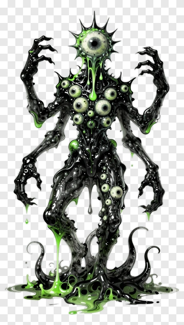 Monstrous Creature With Multiple Eyes And Slime PNG