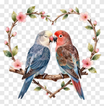 Love Birds In A Floral Heart PNG