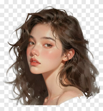 Portrait Of A Young Woman With Wavy Hair PNG